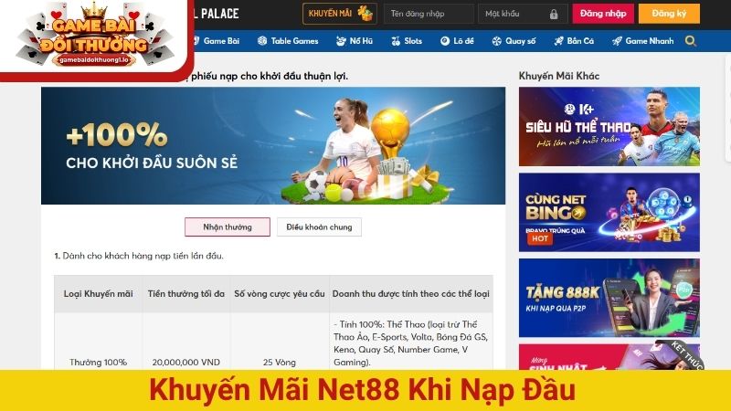 Khuyến mãi Net88 khi nạp đầu